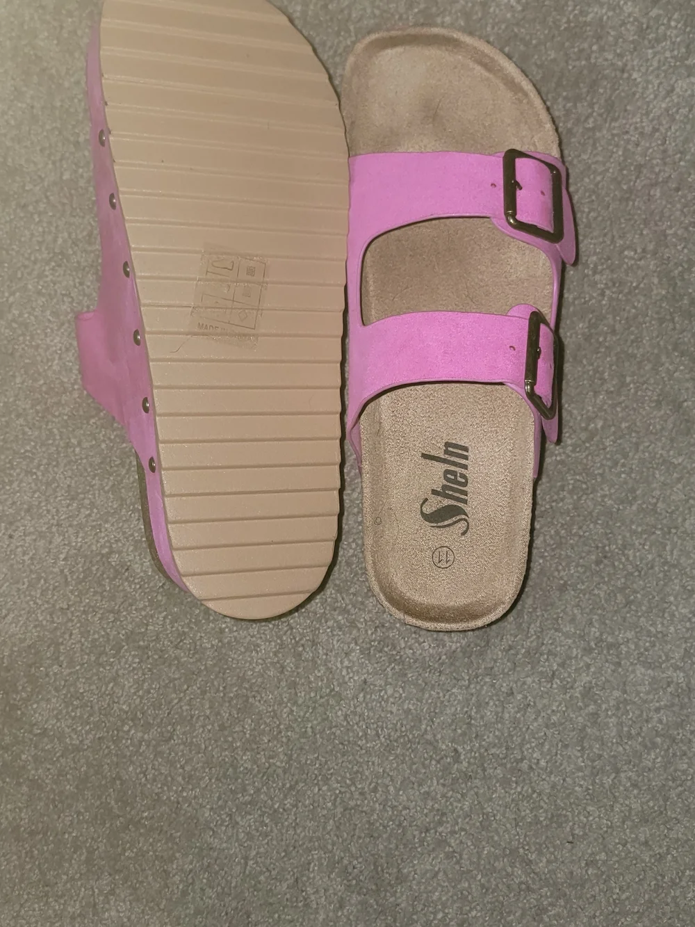 SHEIN Bright Pink Double Buckle Slide Sandals-10.5